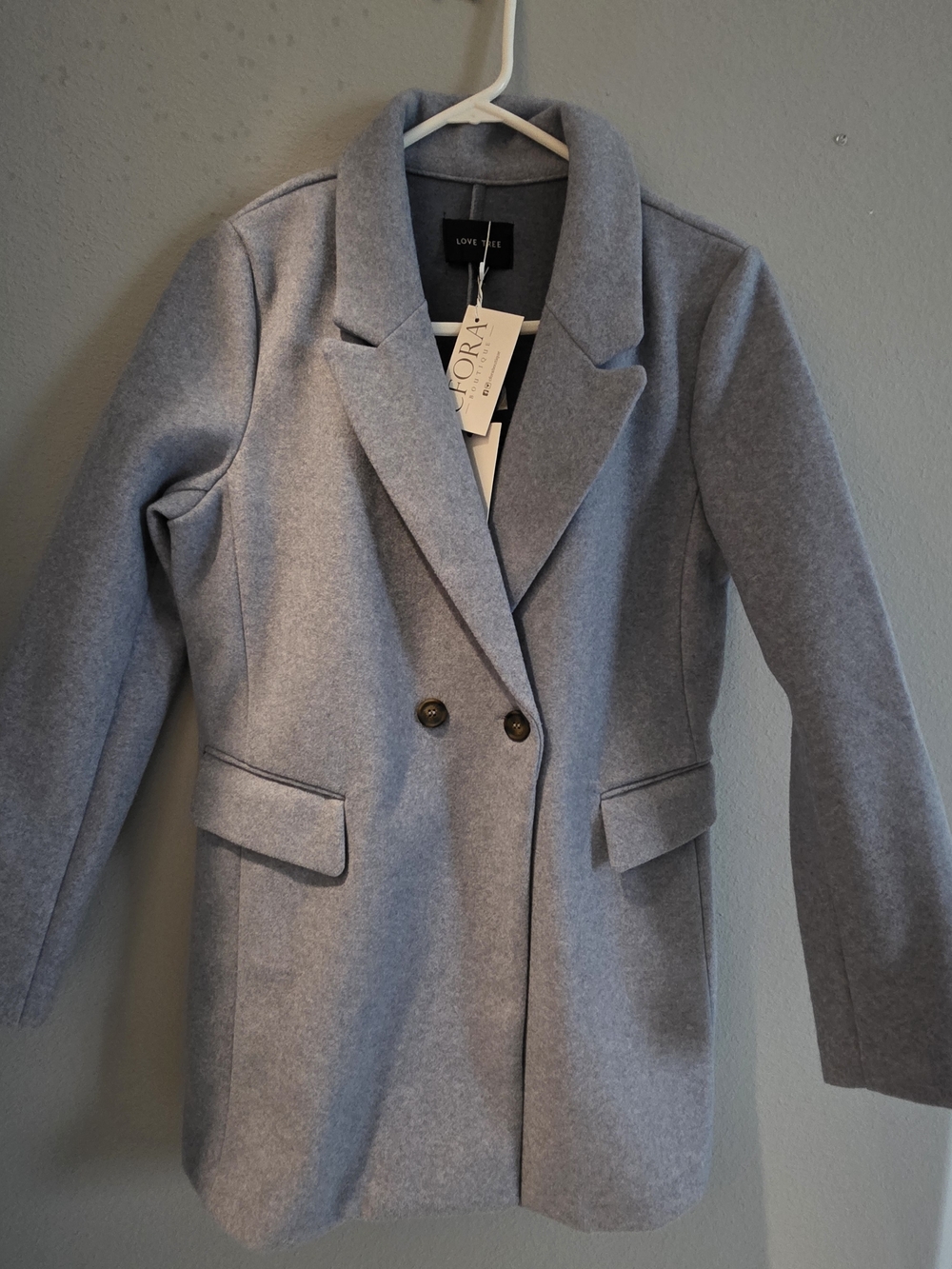 Love Tree Heather Gray Double-Breasted Wool-Blend Blazer
